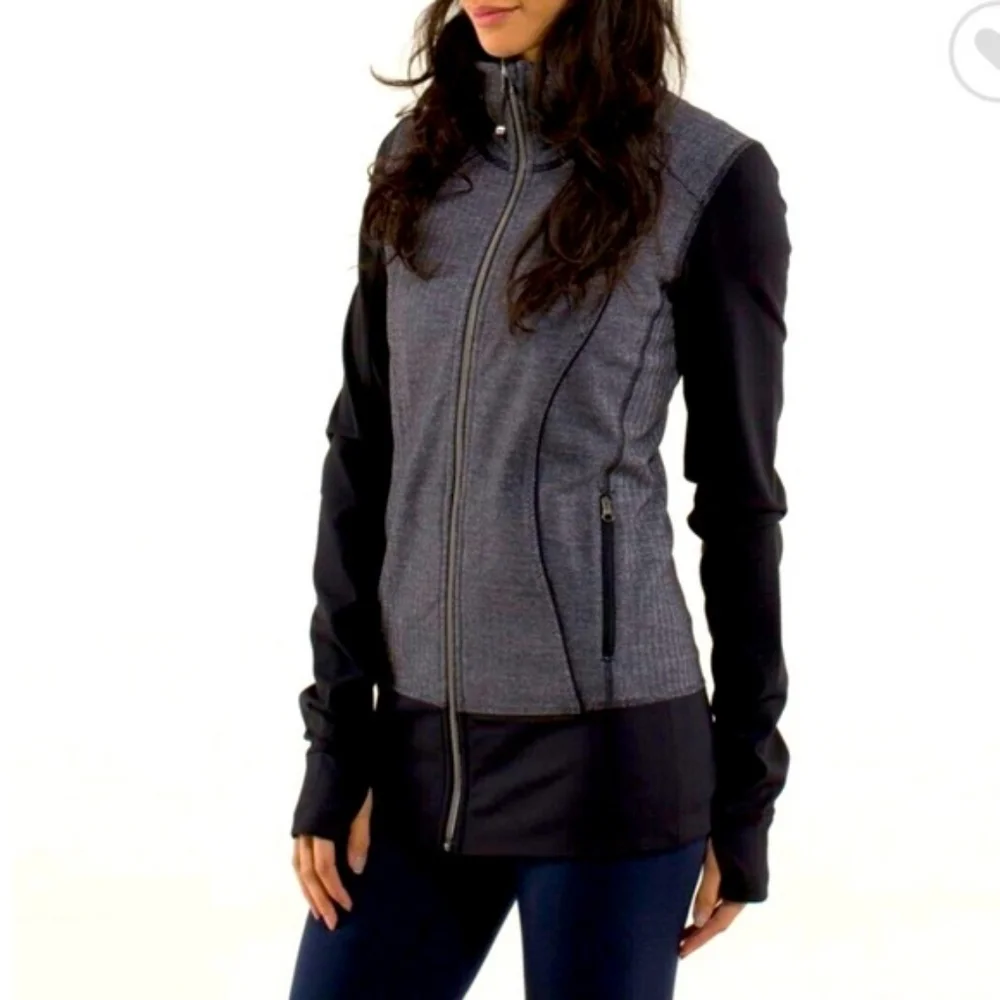 Lululemon Asana Full Zip Herringbone Black‎ and Gray Jacket Size 2
